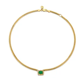 Queen Emerald Cut Emerald Cuban Choker w/ Full Pave Halo