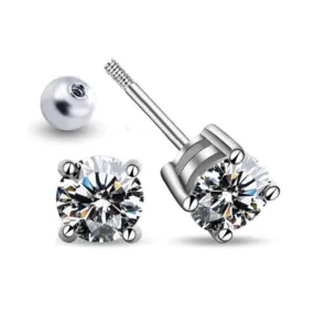 Real Geometric Diamond Stud Earrings - 925 Sterling Silver