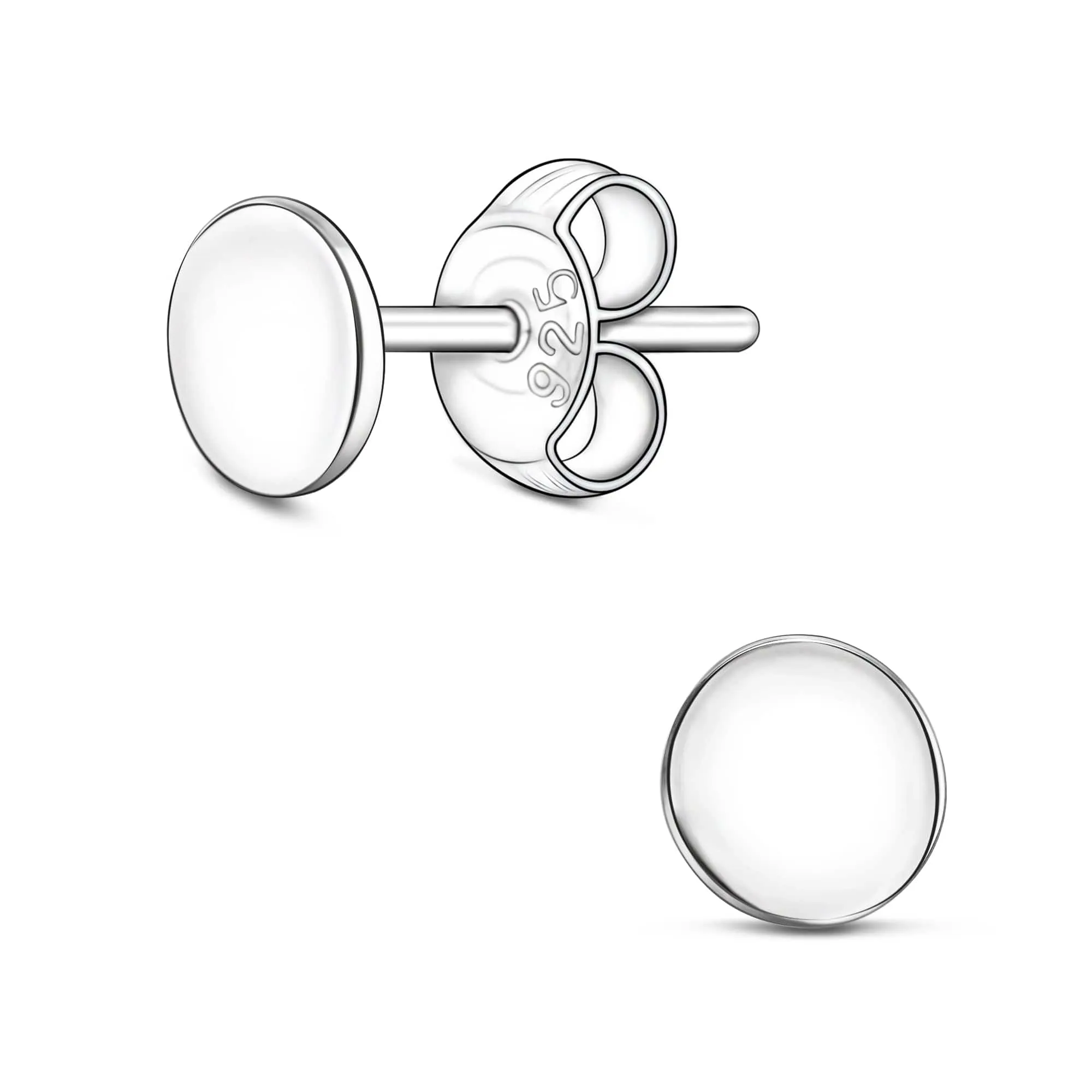 Round Disc Stud Earrings Sterling Silver