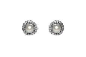 Silver Round Pearl Stud Earrings