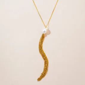 Single Freshwater Pearl Tassel Necklace in 18k Yellow Gold