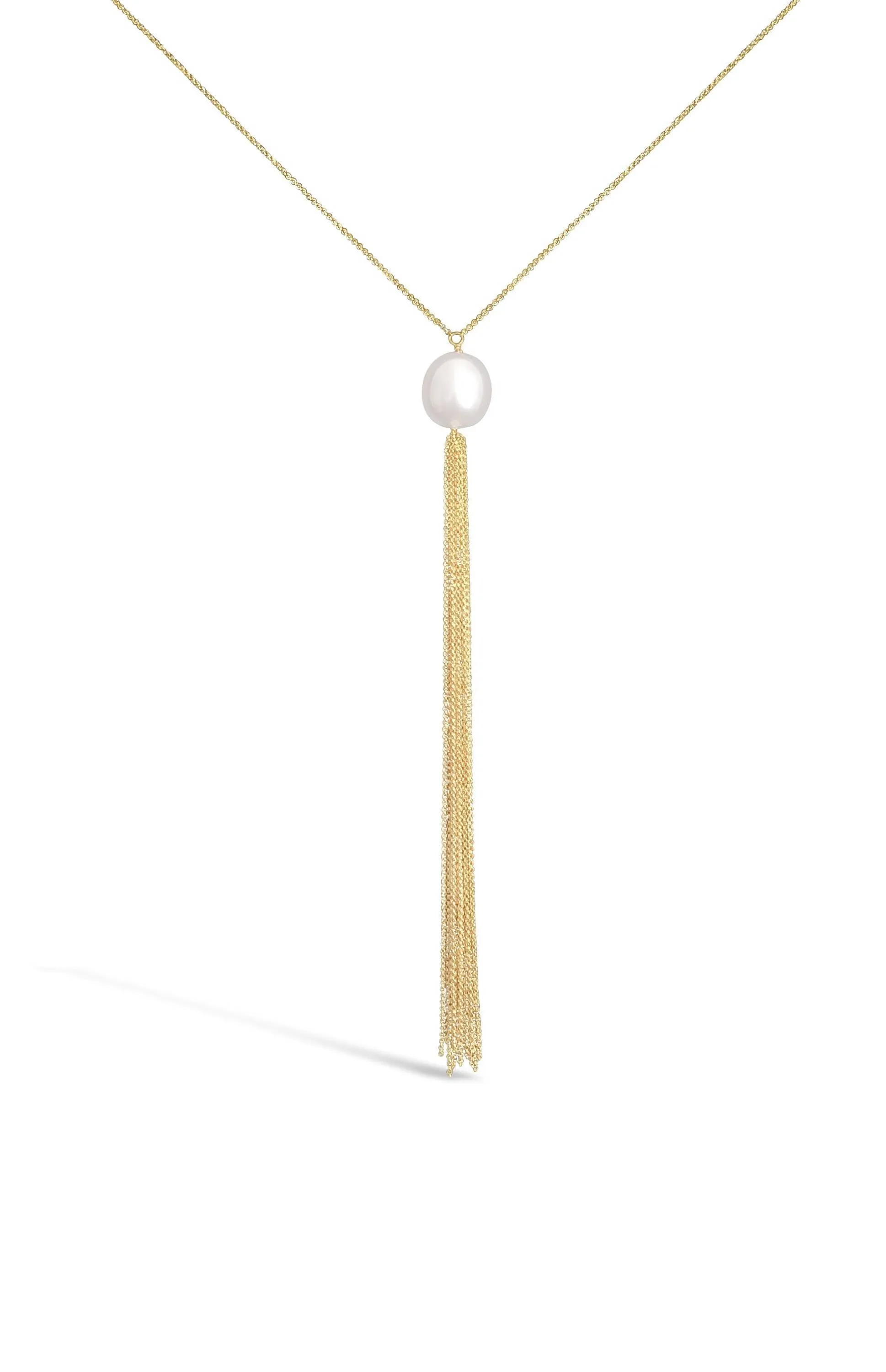 Single Freshwater Pearl Tassel Necklace in 18k Yellow Gold