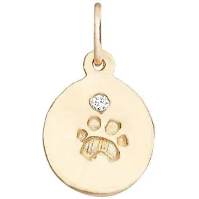 Small Paw Print Disk Charm With Diamond