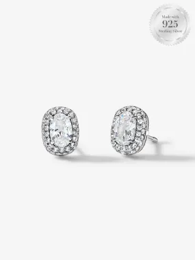 Sparkling Oval Halo Stud Earrings