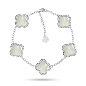 Sterling Silver Mother of Pearl 5 Clover Bracelet