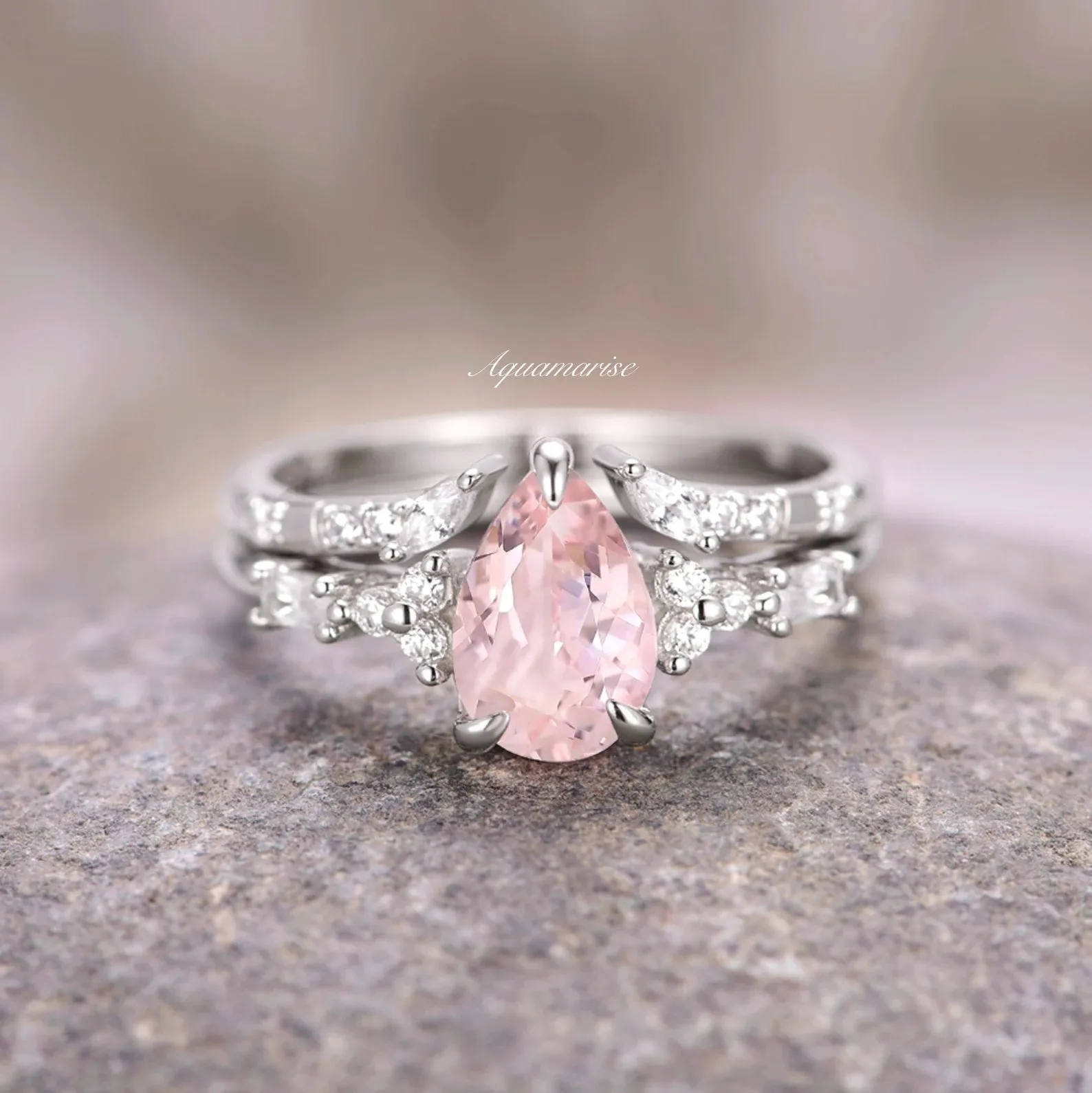 Teardrop Morganite Couples Ring