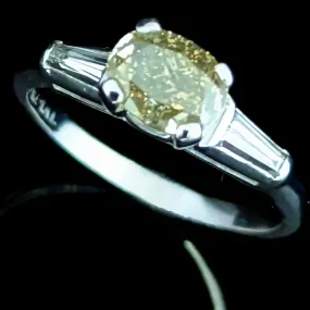 The Sidney - GIA Natural Fancy Yellow Diamond in Platinum Baguette Accents Engagement Ring Vintage