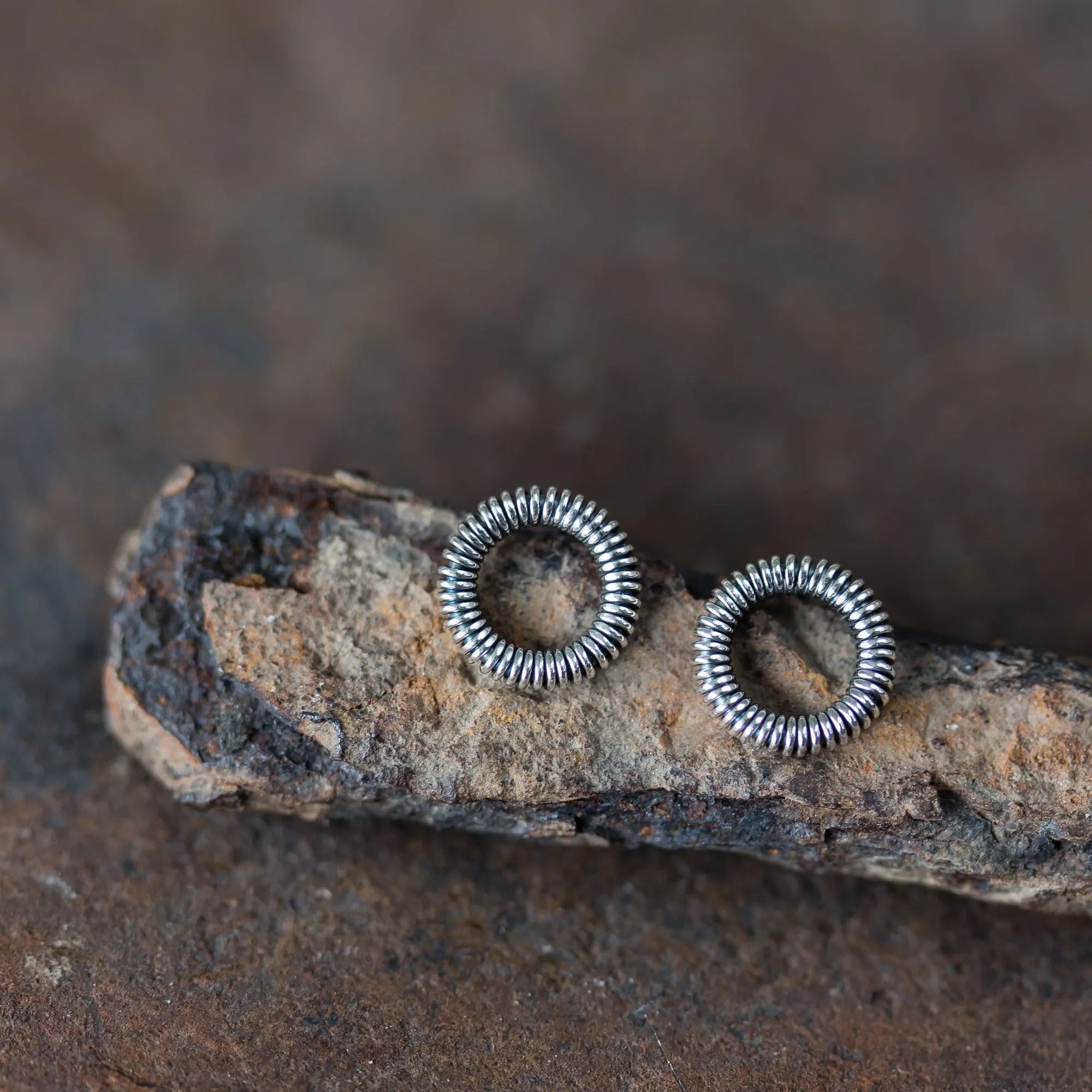 Tiny Wire Wrapped Circle Coil Studs, Sterling Silver