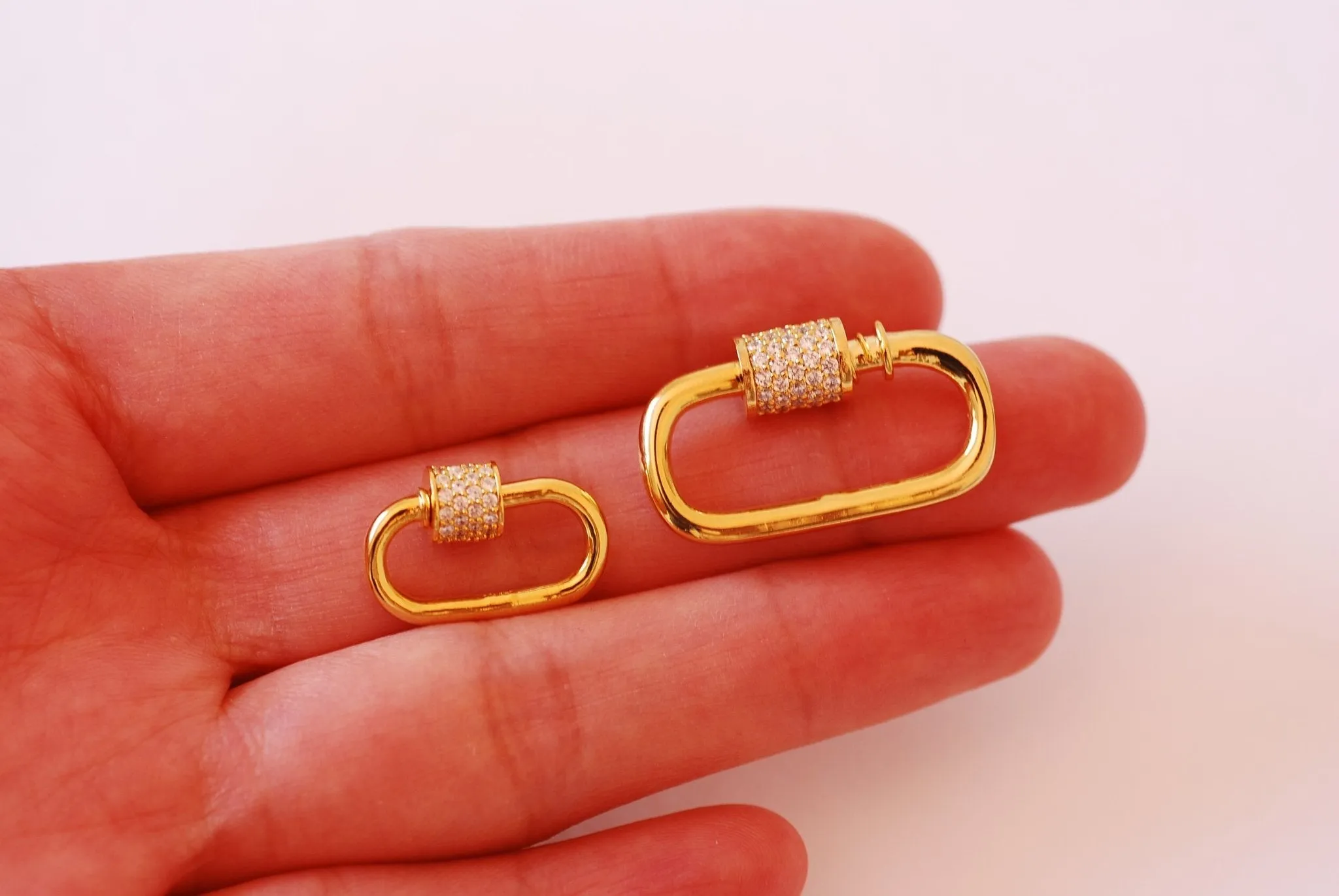 Wholesale Cubic Zirconia Carabiner Clasp - Vermeil 18k gold plated 925 sterling silver Carabiner Lock Screw Pendant Charm Clasp HarperCrown